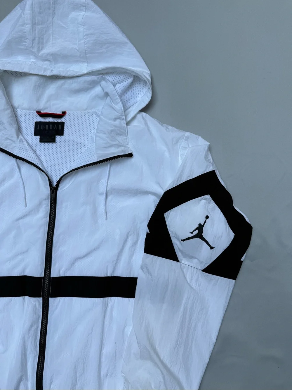 Jordan White Windbreaker Jacket with Black Stripes